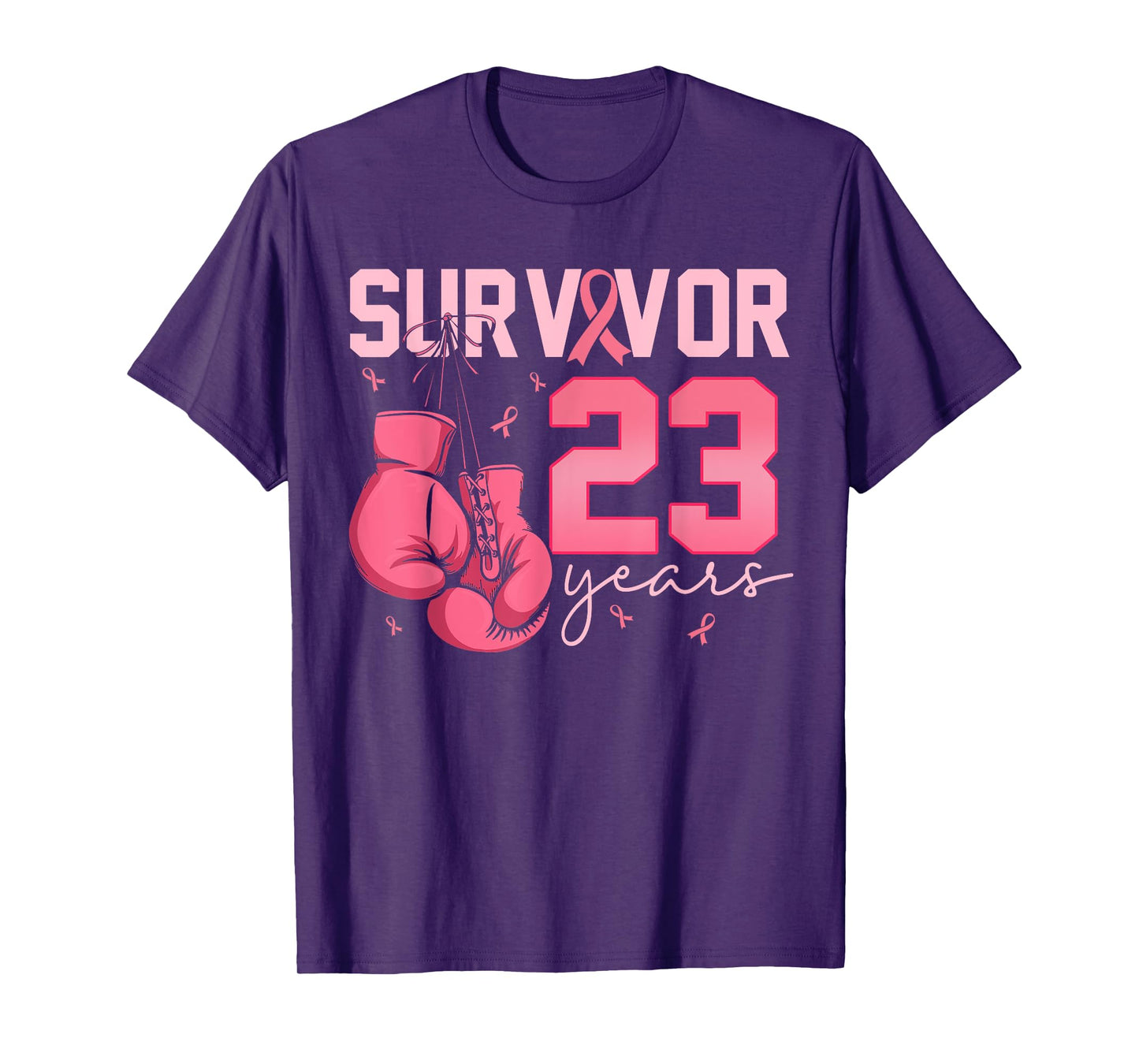 Breast Cancer Survivor 23 Years Pink Ribbon Boxing Gloves T-Shirt