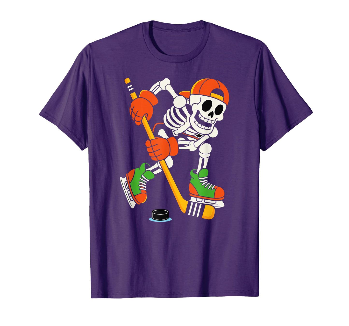 Skeleton Ice Hockey Halloween Costume Men Boys Skeleton T-Shirt