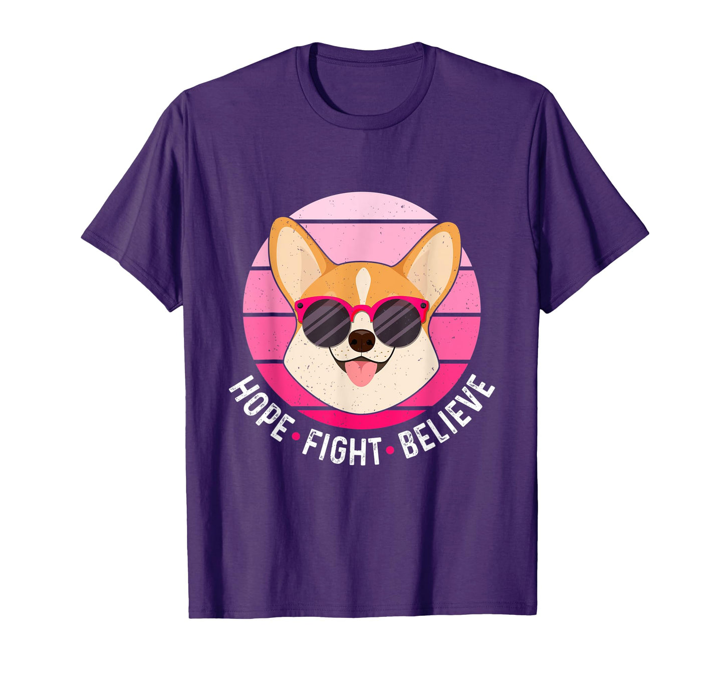 Hope Fight Believe Breast Cancer Survivor Pink Dog Corgi T-Shirt