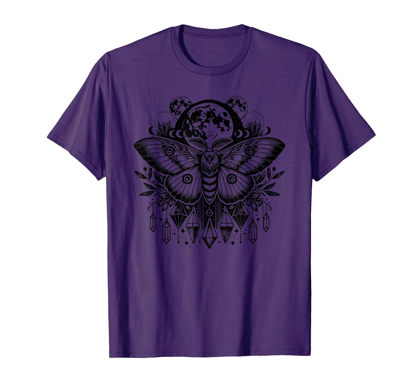 Moth Moon Phases and Crystals Gothic Punk Art Cool Novelty T-Shirt