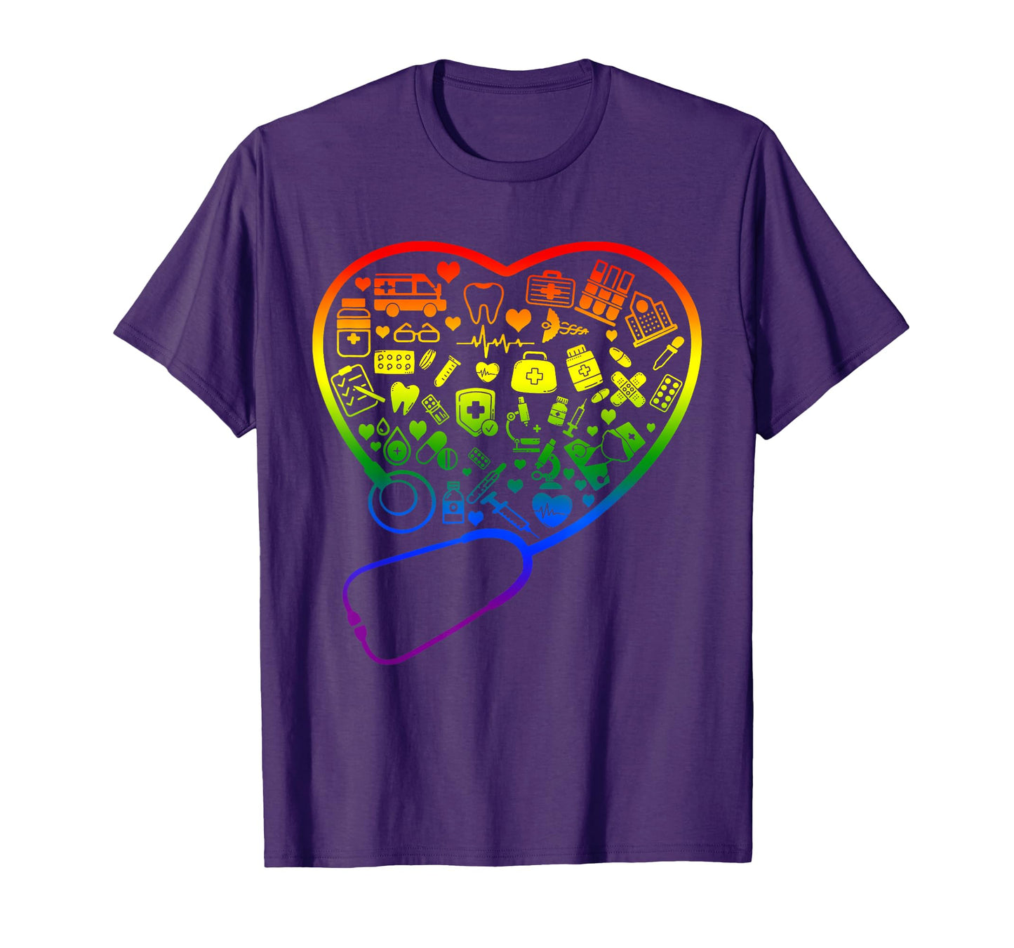 Rainbow Flag Stethoscope Heart Nurse RN Scrub Gay Pride LGBT T-Shirt