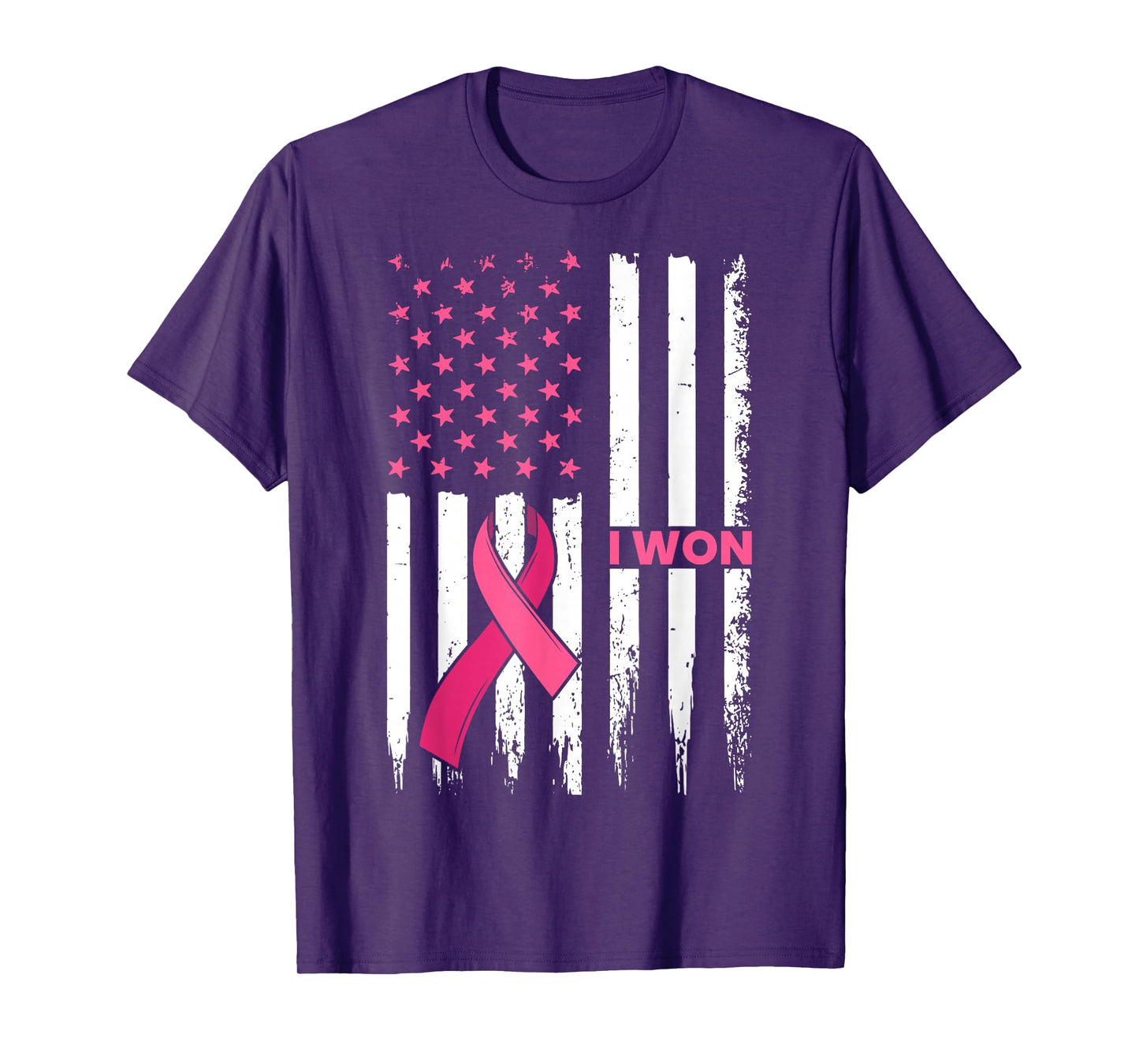 Breast Cancer Survivor I Won Pink Ribbon US Flag Awareness T-Shirt