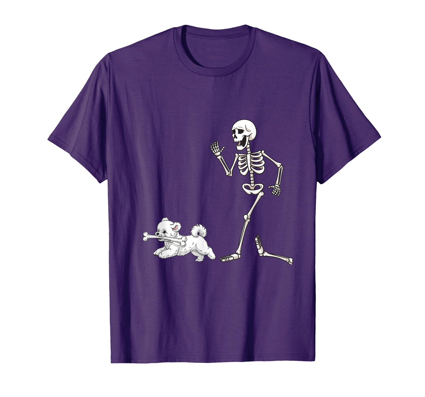 Funny Halloween Bichon Frise and Skeleton T-Shirt