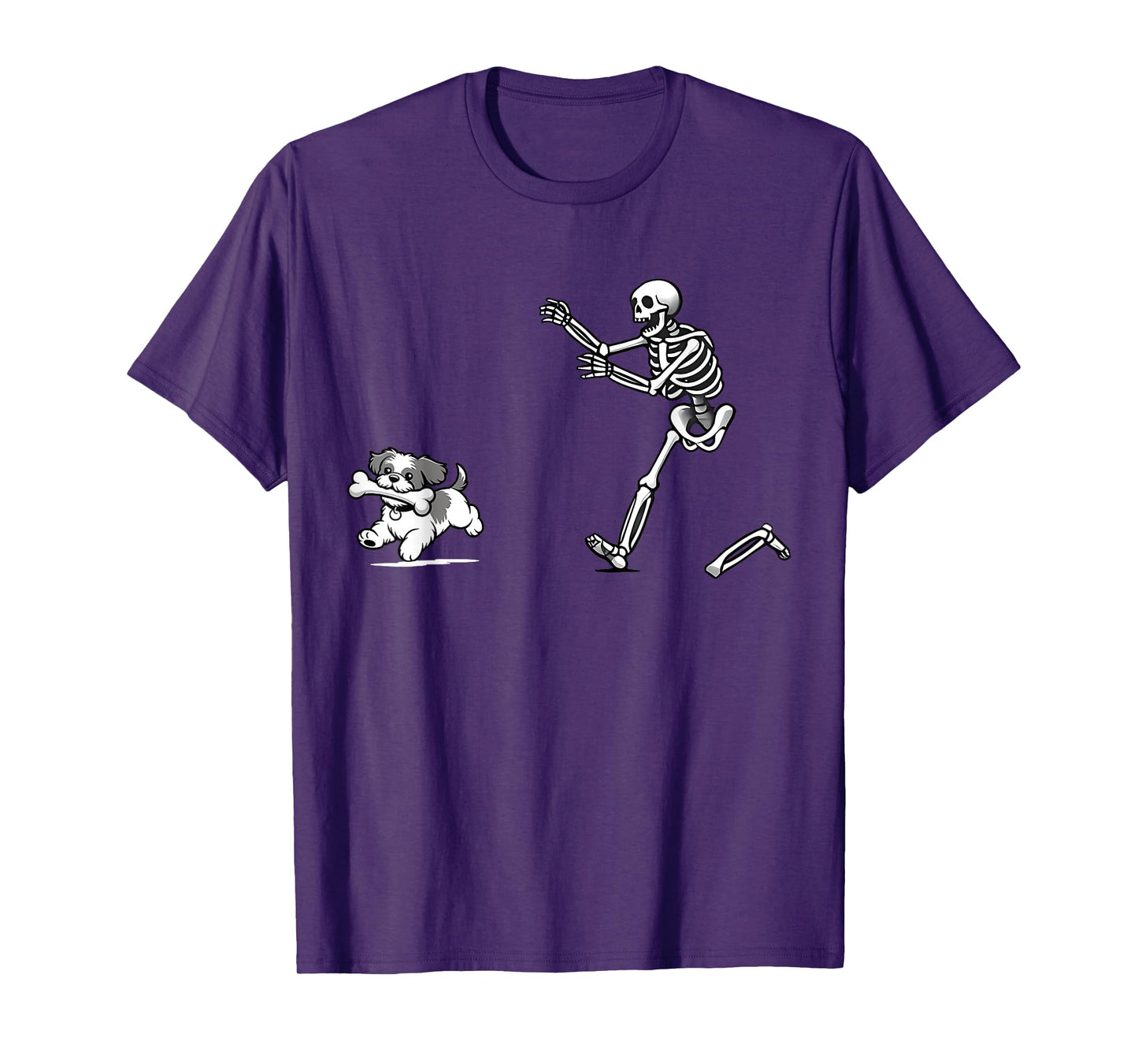 Funny Skeleton Chasing Shih Tzu Dog Halloween Spooky Dog Mom T-Shirt