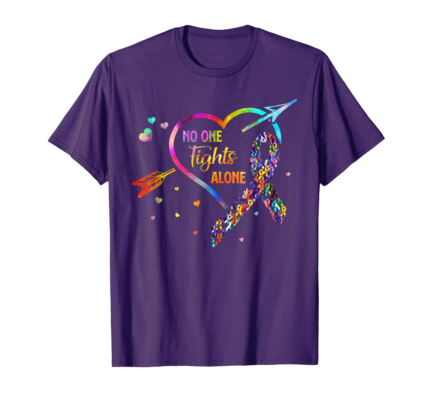 No One Fight Alone Arrow Heart Fight Cancer Ribbon T-Shirt