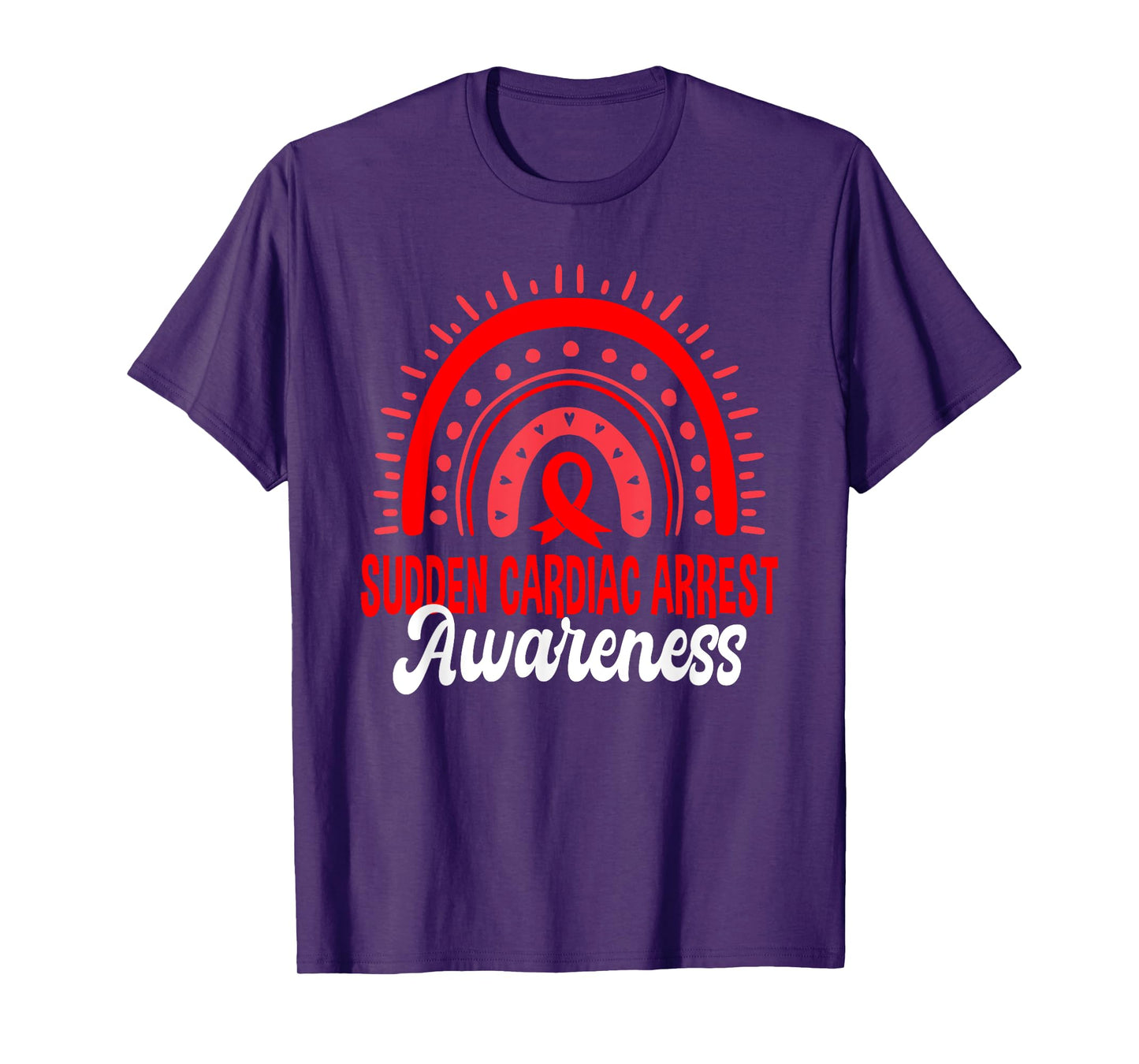 Sudden Cardiac Arrest Awareness Boho Rainbow Red Ribbon T-Shirt