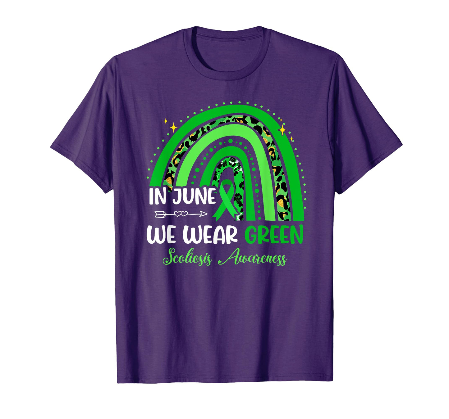 In June We Wear Green Ribbon For Scoliosis Awareness Rainbow T-Shirt