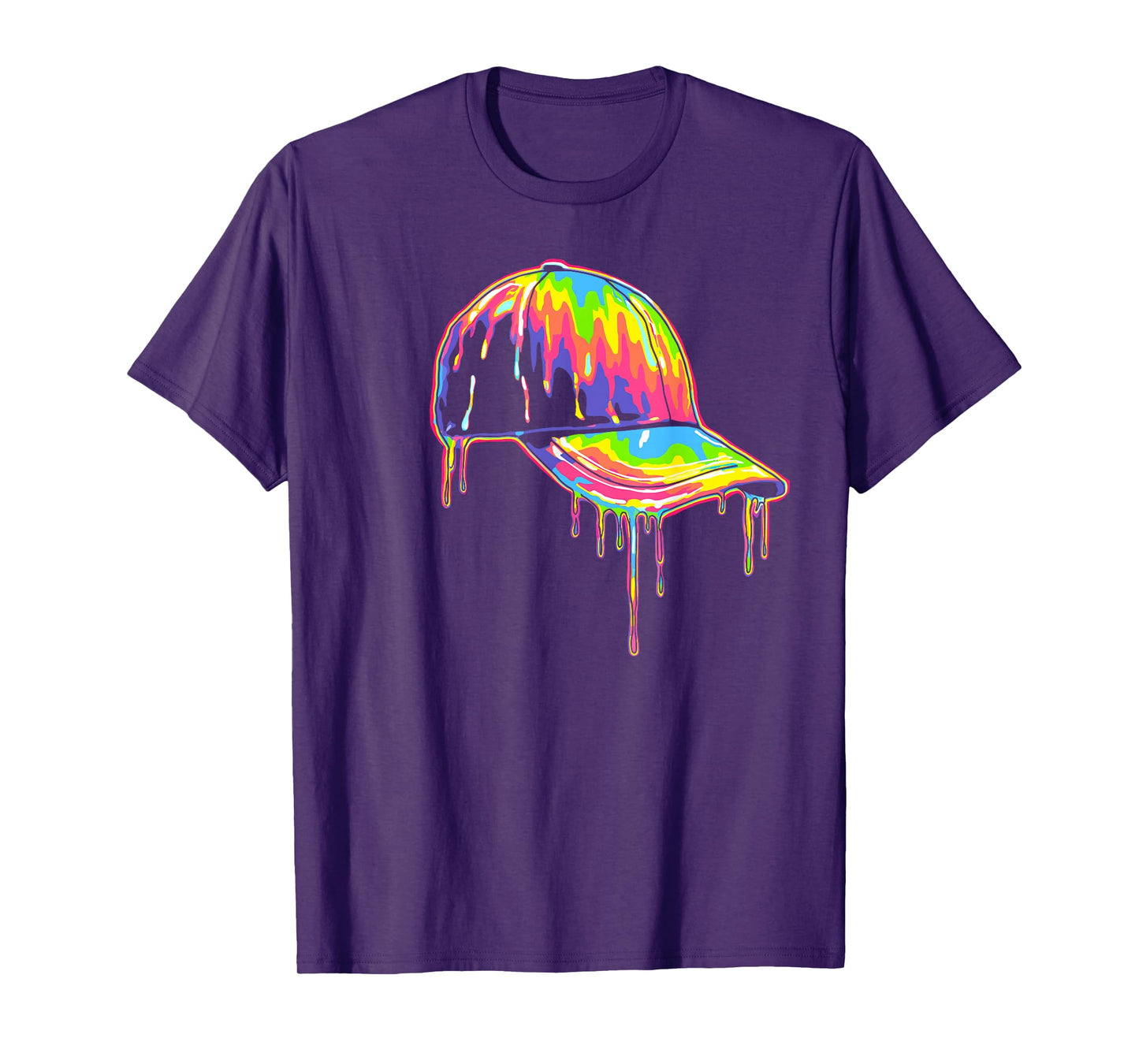 Baseball Cap Drip Graphic Melting Colors Modern Streetwear T-Shirt