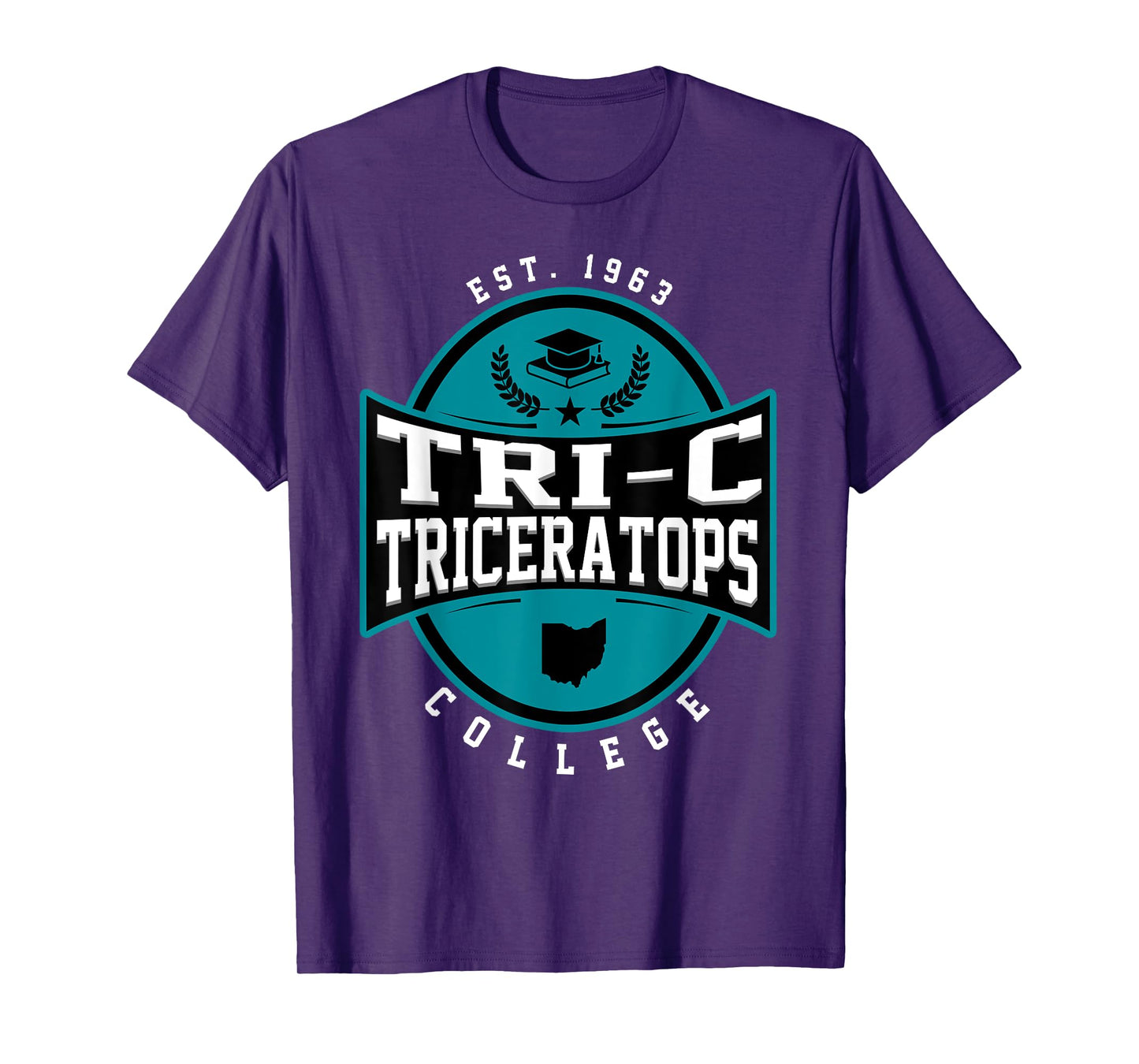 Tri-C Triceratops Cuyahoga Community College Arch Design T-Shirt