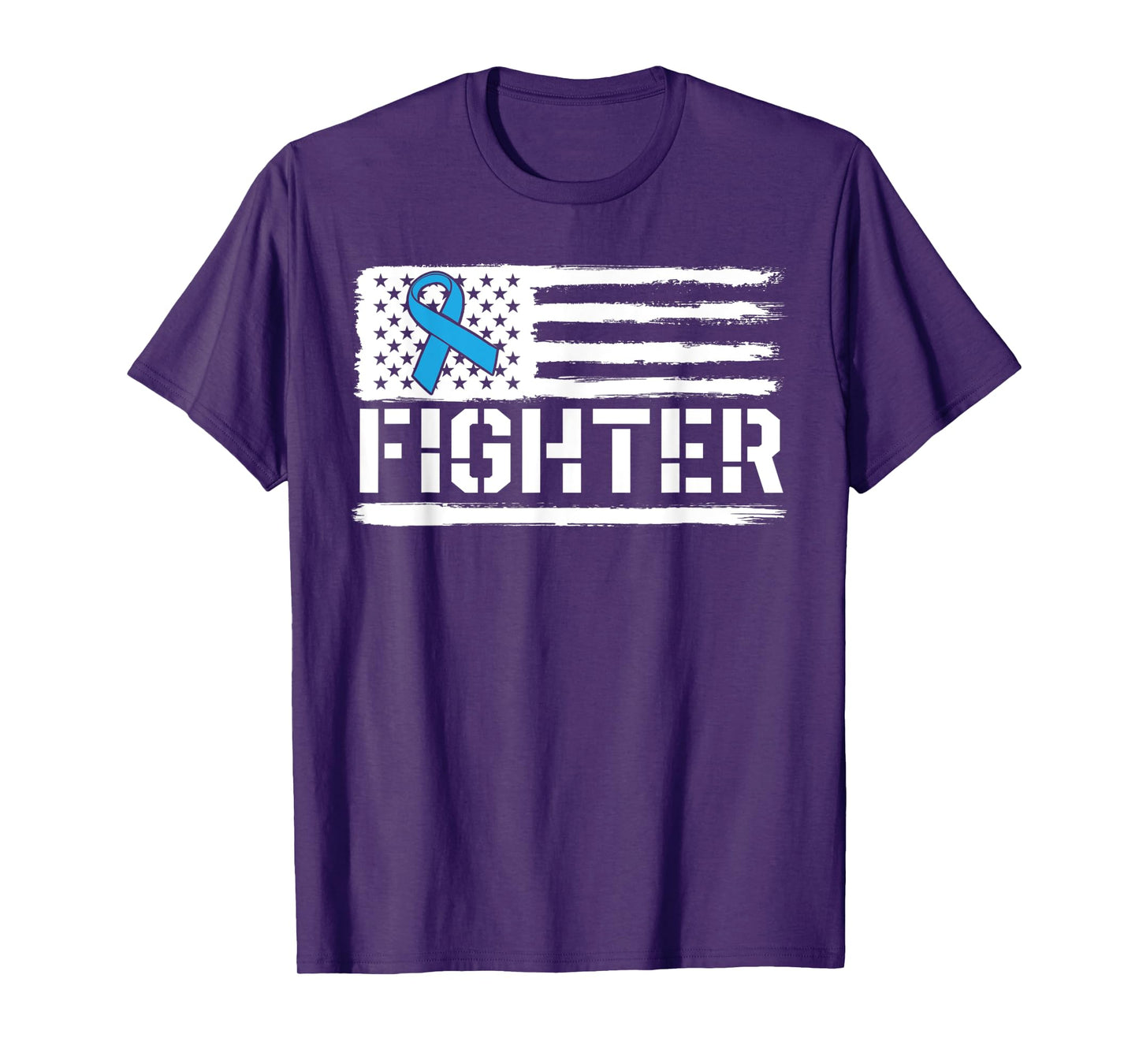 Prostate Cancer Fighter Blue American Flag Awareness Ribbon Women Kids Men T-Shirt
