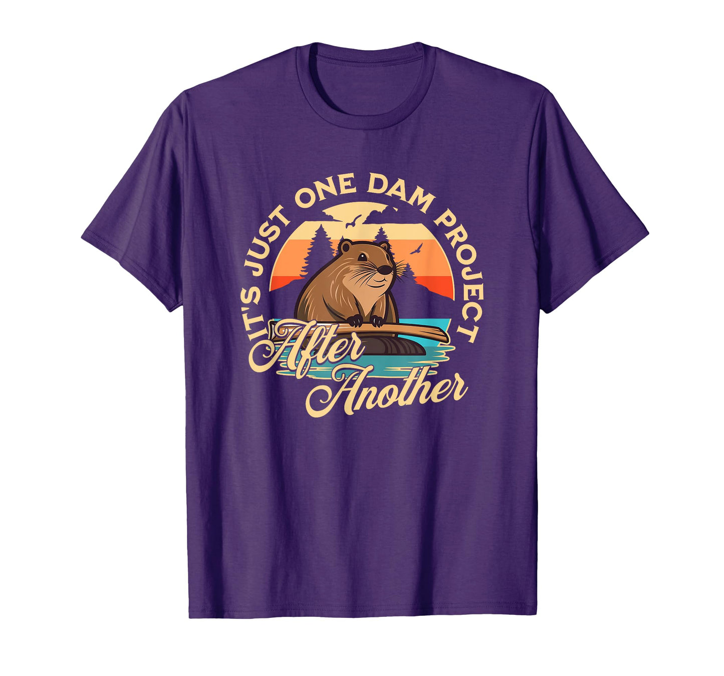 Besuchen Sie den Biber Shop - Unisex Adults Beaver T-Shirt - Black - Small - Short Sleeve - Crew Neck - Casual Modern - Unique Graphic - It's Just One Dam Project After Another