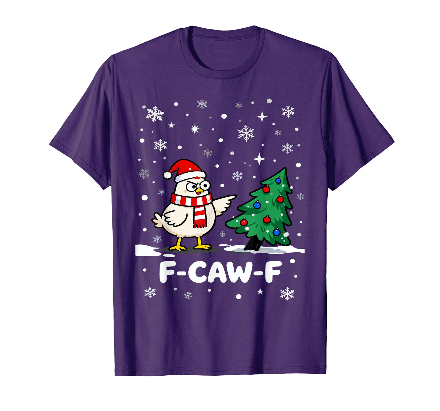 F-Caw-F Christmas Chicken Santa Hat Christmas Tree Funny T-Shirt