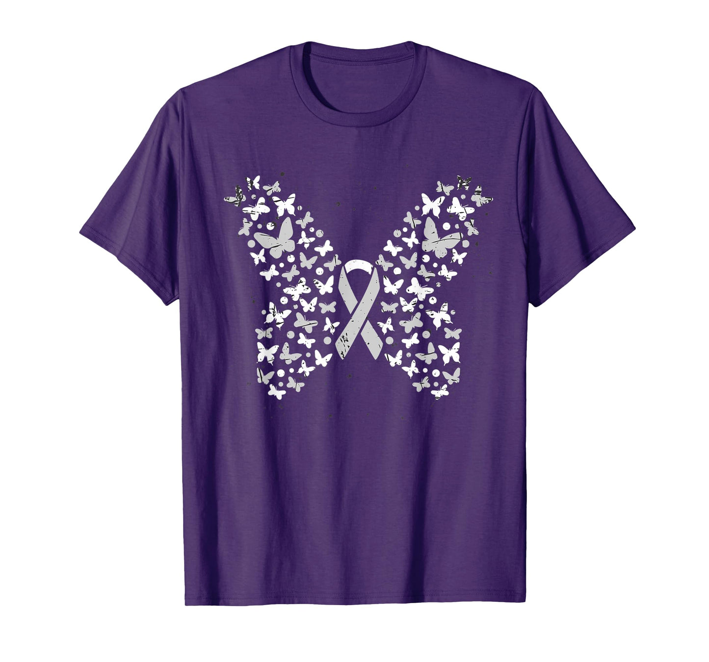 White Ribbon Cancer Warrior Butterfly Lung Cancer Awareness T-Shirt