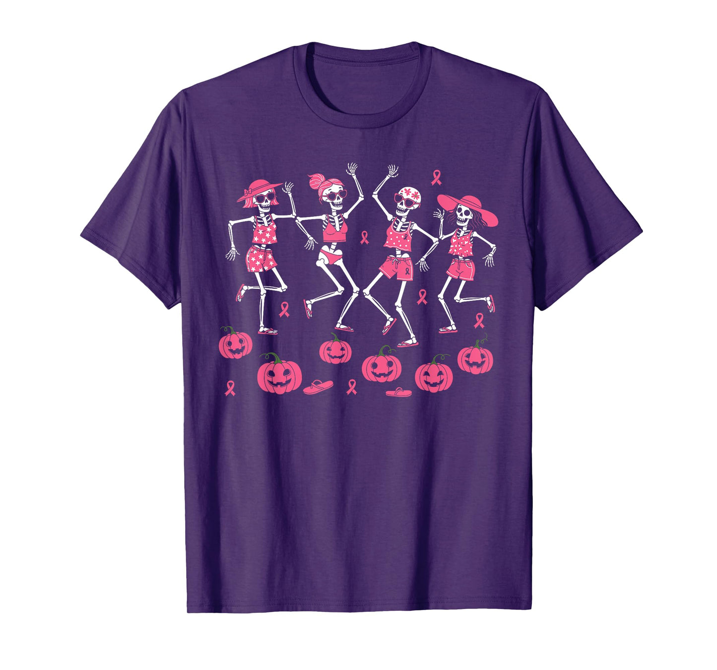 Breast Cancer Halloween in October We Wear Pink Skeleton T-Shirt