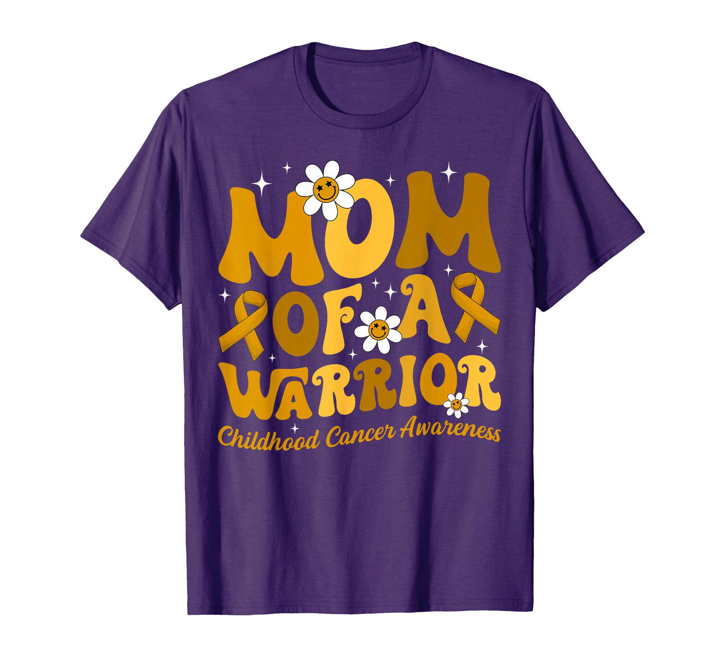 Groovy Mom Of A Warrior Childhood Cancer Awareness Supporter T-Shirt