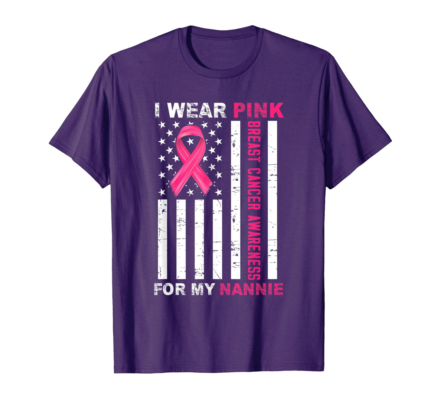 I Wear Pink For My Nannie Pink Ribbon Breast Cancer Us Flag T-Shirt