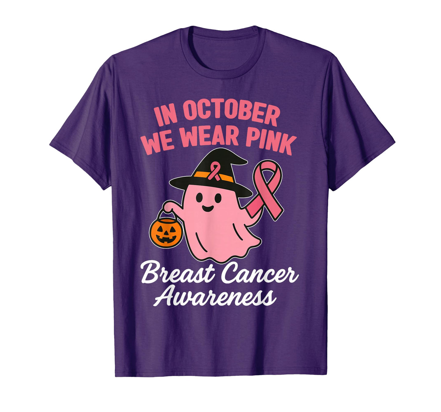 in October We Wear Pink Breast Cancer Awareness Halloween T-Shirt