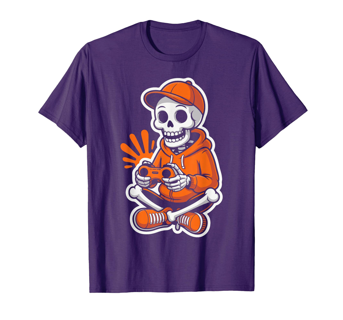 Cool Skeleton Gamer Video Gaming Night Funny Halloween Play T-Shirt