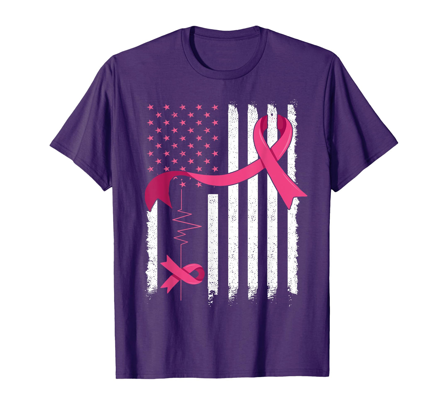 Pink Ribbon USA American Flag Breast Cancer Awareness T-Shirt