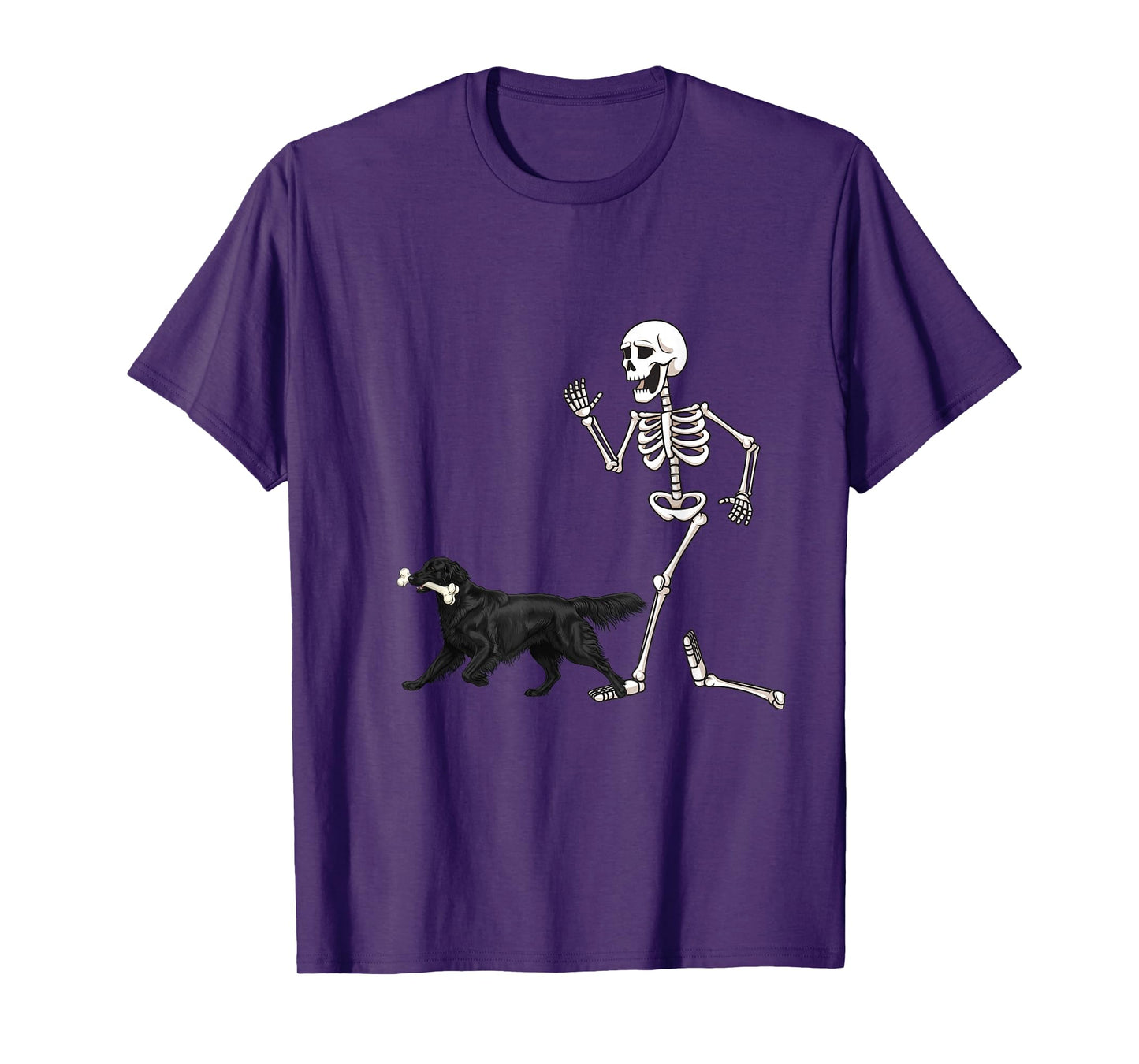 Funny Halloween Flat-Coated Retriever and Skeleton T-Shirt