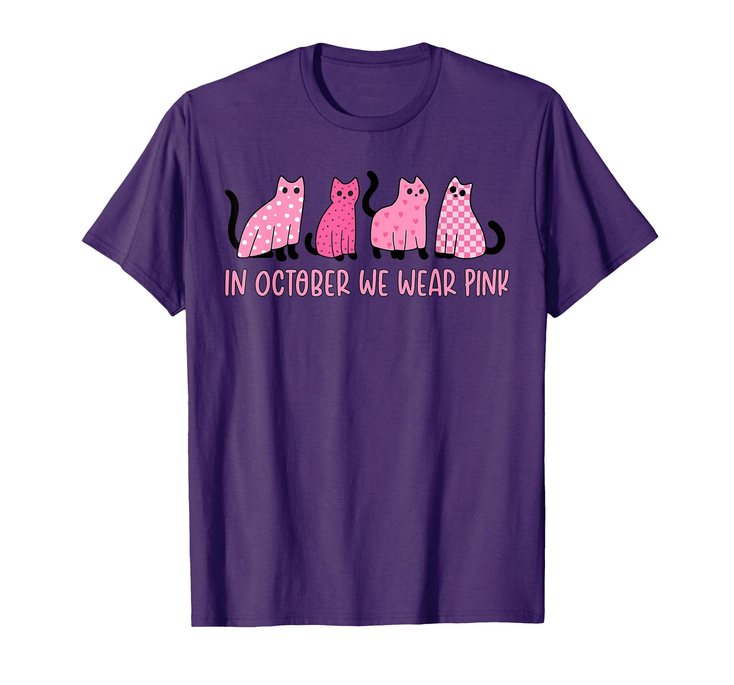 in October We Wear Funny Cat Pink Ribbon Cute Kitten Kitty T-Shirt