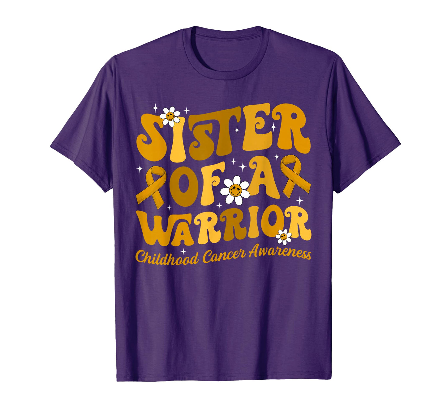 Groovy Sister Of A Warrior Childhood Cancer Awareness Suppor T-Shirt