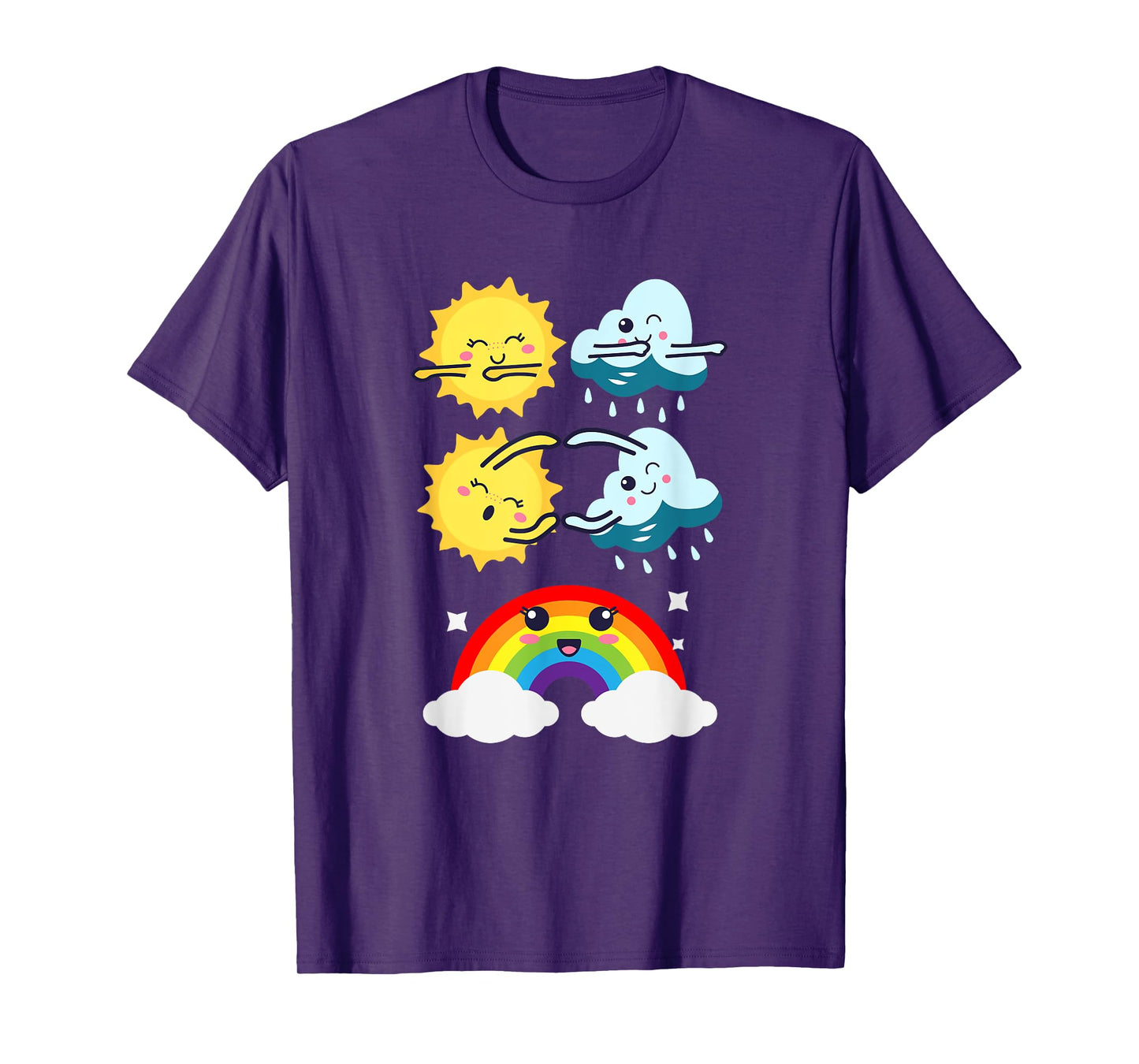 Funny Dancing Sun Cloud Rainbow | Nature Rain Summer Men Women Kids T-Shirt