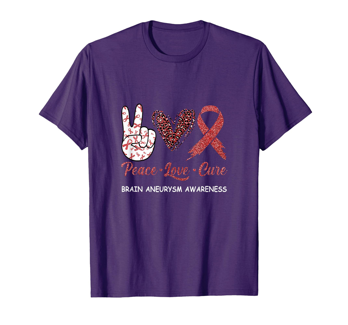 Brain Aneurysm Awareness Peace Love Cure Leopard T-Shirt