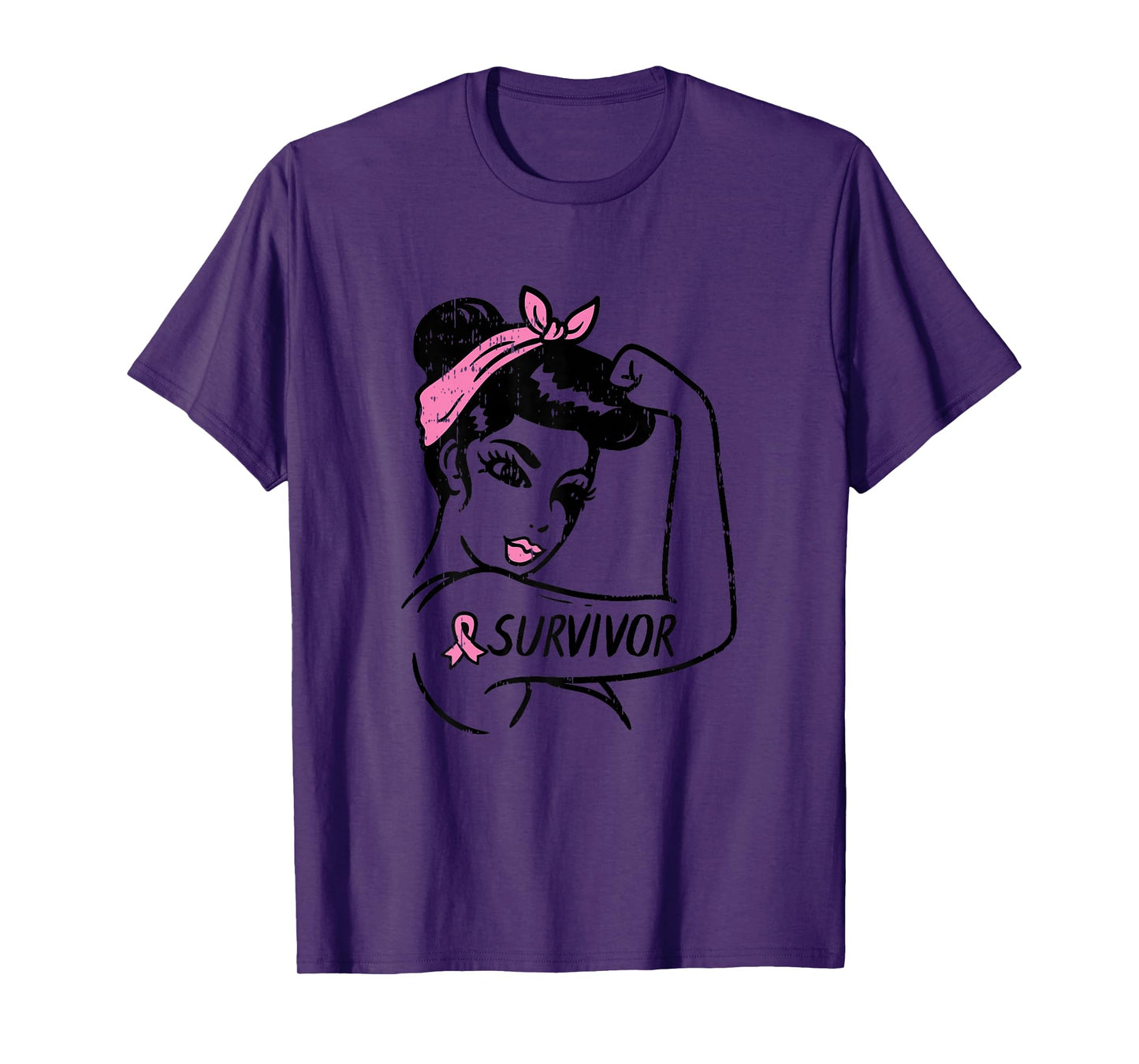 Breast Cancer Survivor Rosie Riveter Pink Awareness Women T-Shirt