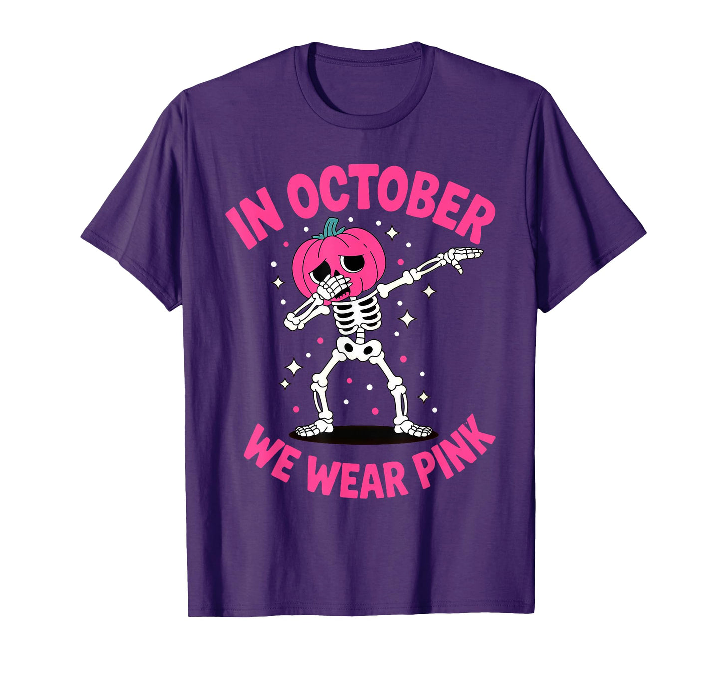 In October We Wear Pink Breast Cancer Pumpkin Halloween T-Shirt