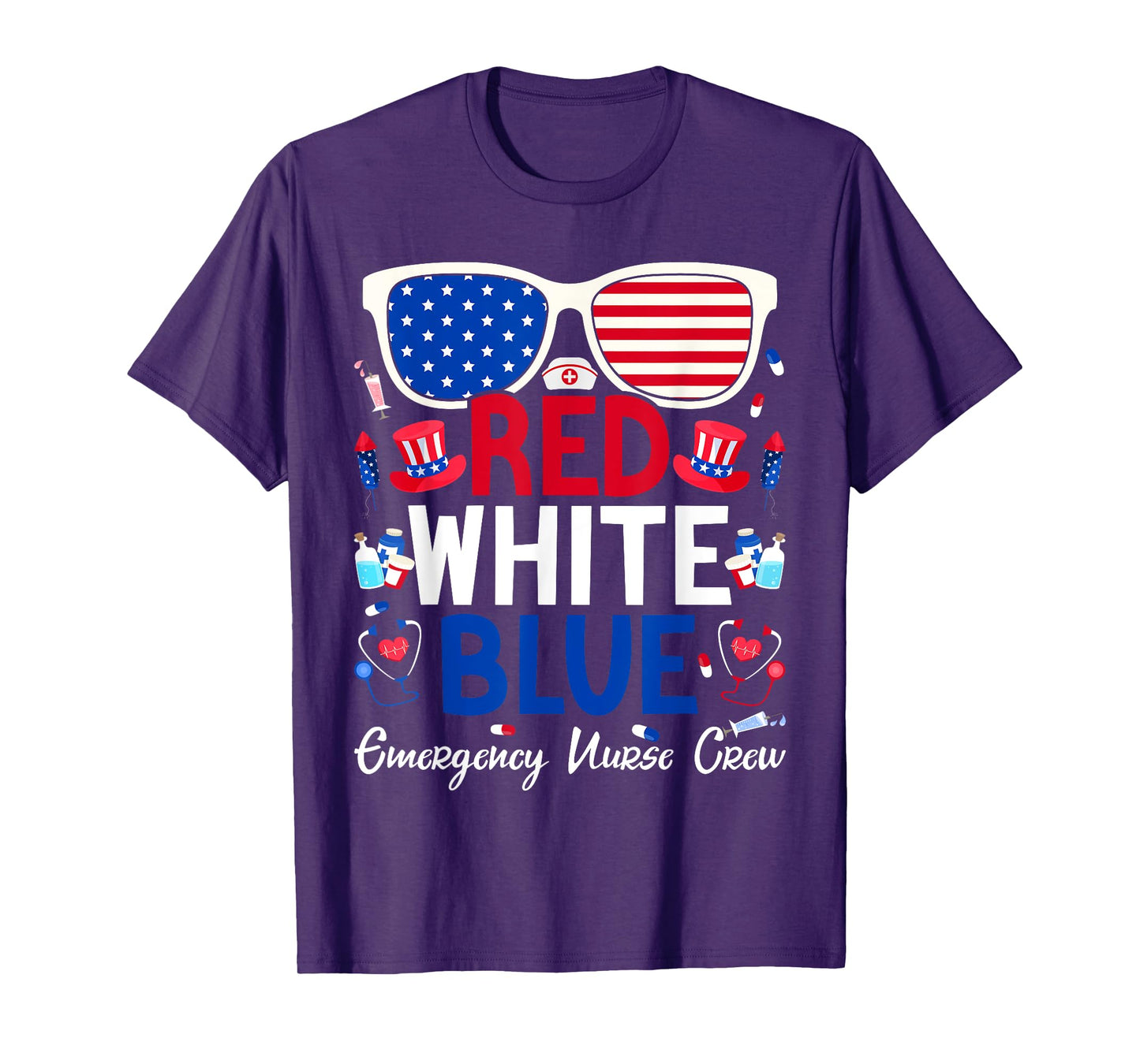 Nurse July 4th Red White Blue Emergency Nurse Crew Patriotic T-Shirt for Women Men