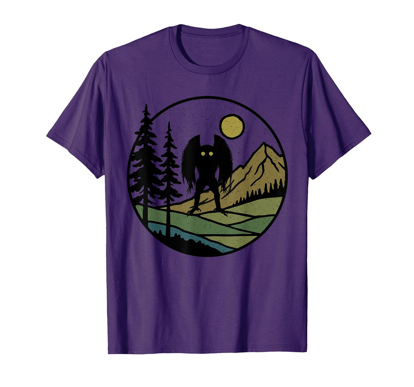 Mothman Vintage Rustic Forest Trees with Mountains Cryptid T-Shirt