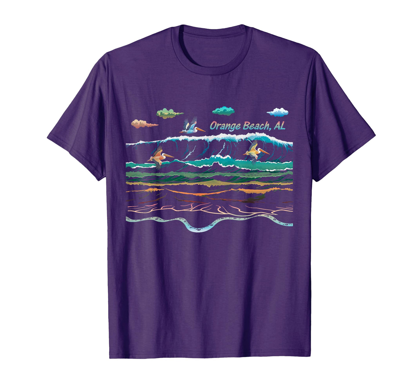 Orange Beach Alabama Colorful Tie-Dye Pelican Beach Waves T-Shirt
