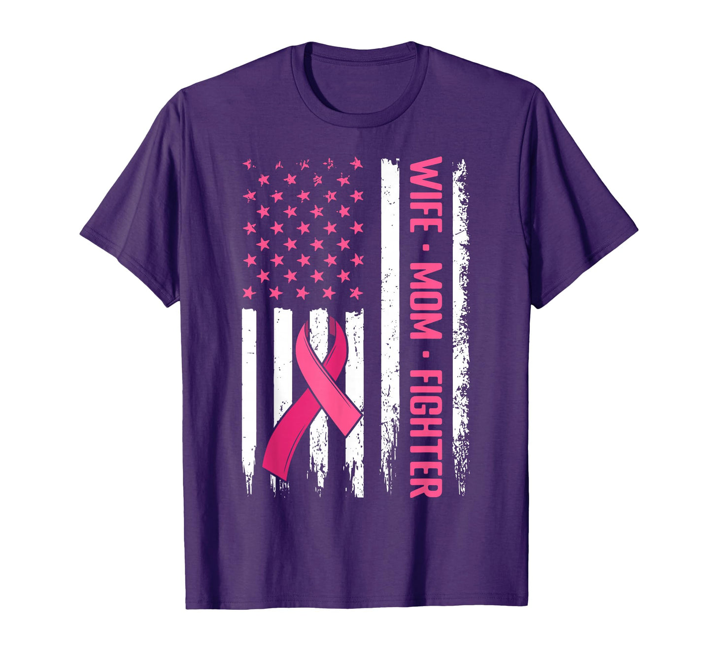 US Flag Pink Ribbon Survivor Warrior Breast Cancer Awareness T-Shirt