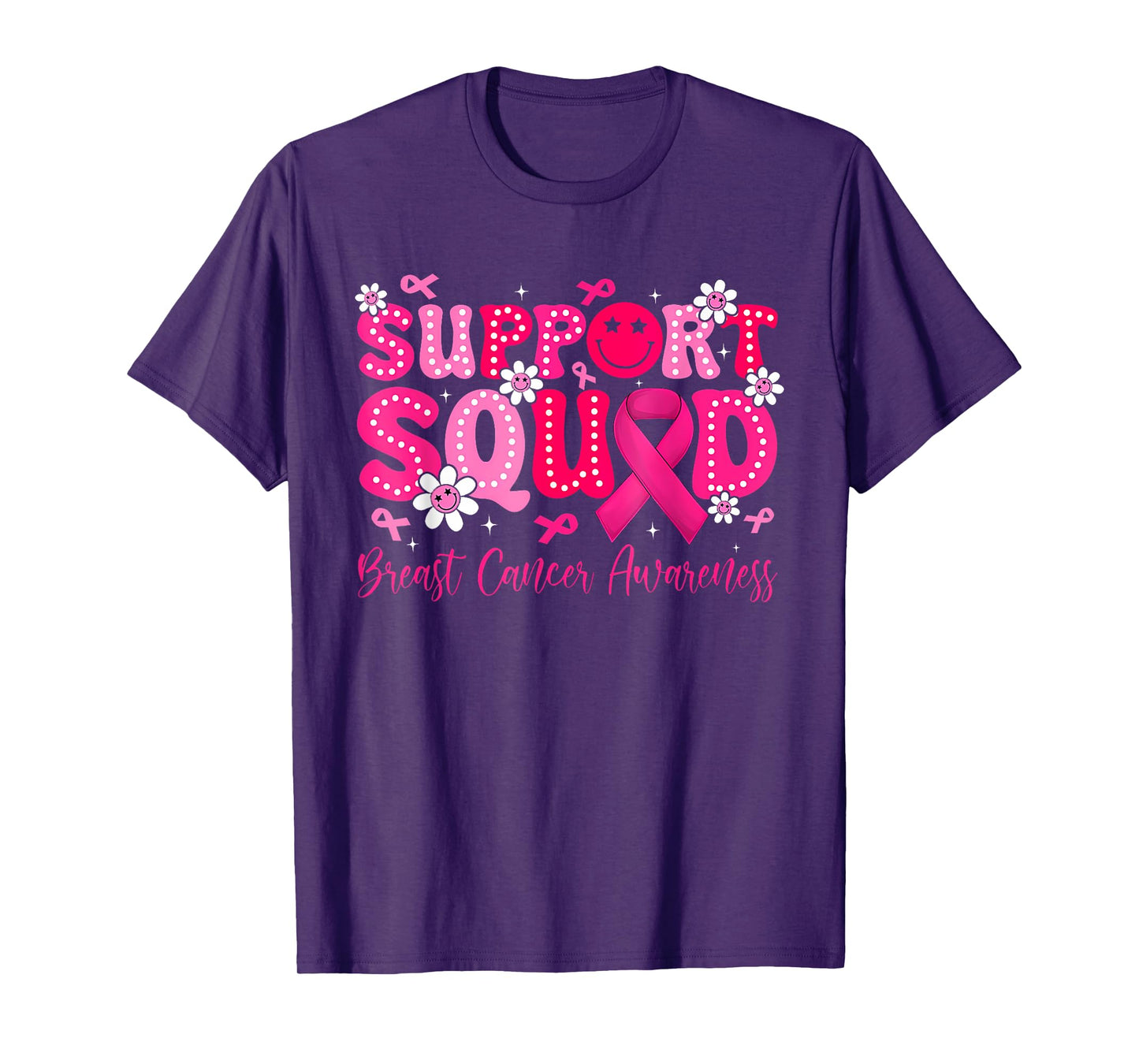 Retro Groovy Support Squad Breast Cancer Awareness Women T-Shirt