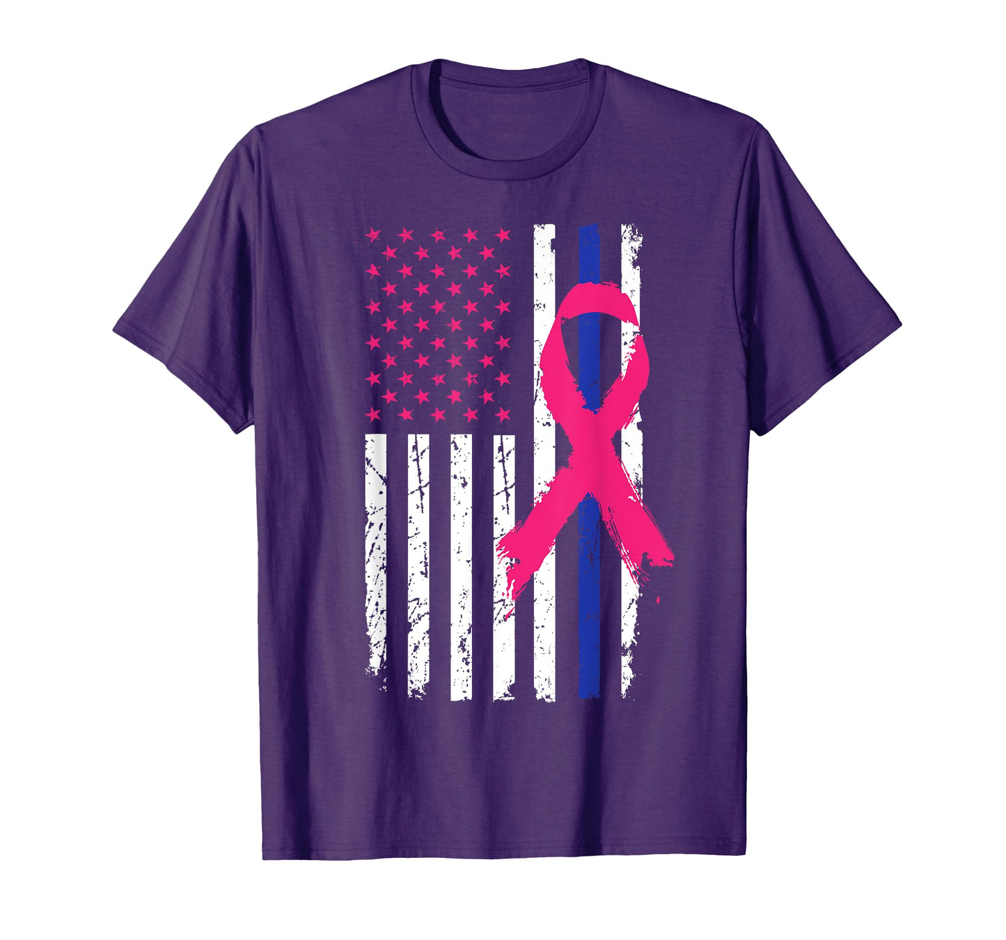 American Police Flag Cool Breast Cancer Awareness Gift T-Shirt for Women Kids Men