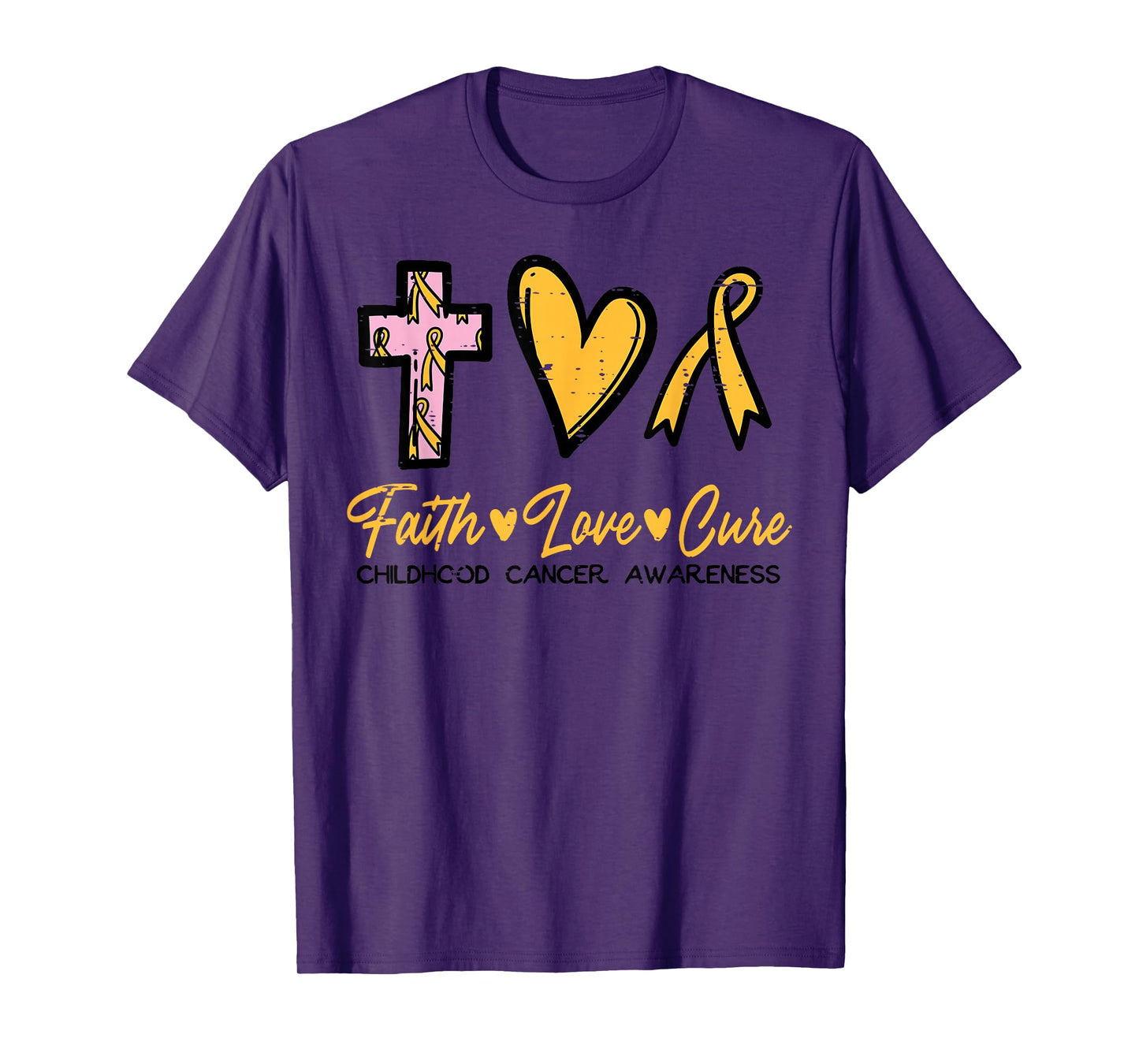 Faith Love Cure Childhood Cancer Awareness Ribbon Christian T-Shirt