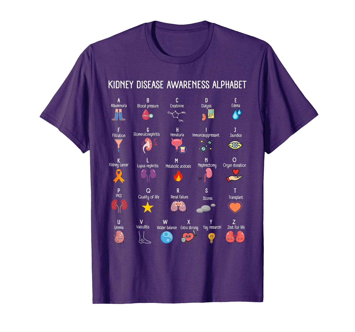 Kidney Disease Awareness Alphabet Dialysis Nurse Men Women T-Shirt
