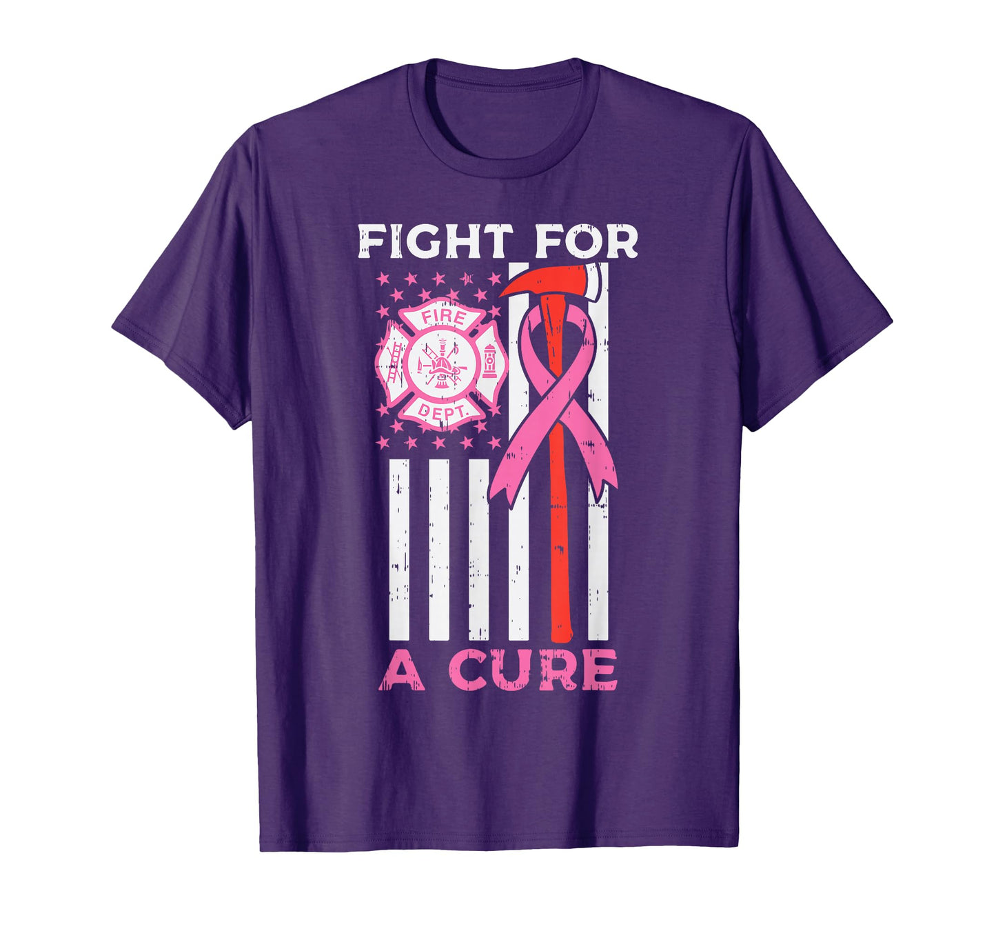 Fight For A Cure Firefighter US Flag Breast Cancer Awareness T-Shirt