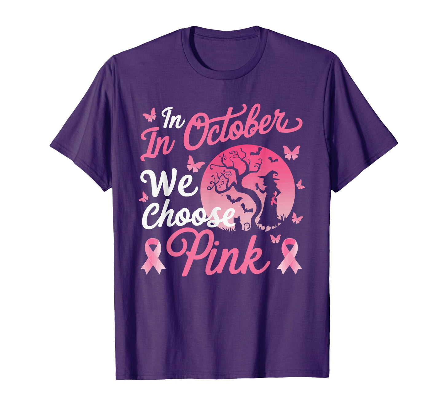 Halloween Breast Cancer Awareness Month Pink Ribbon T-Shirt