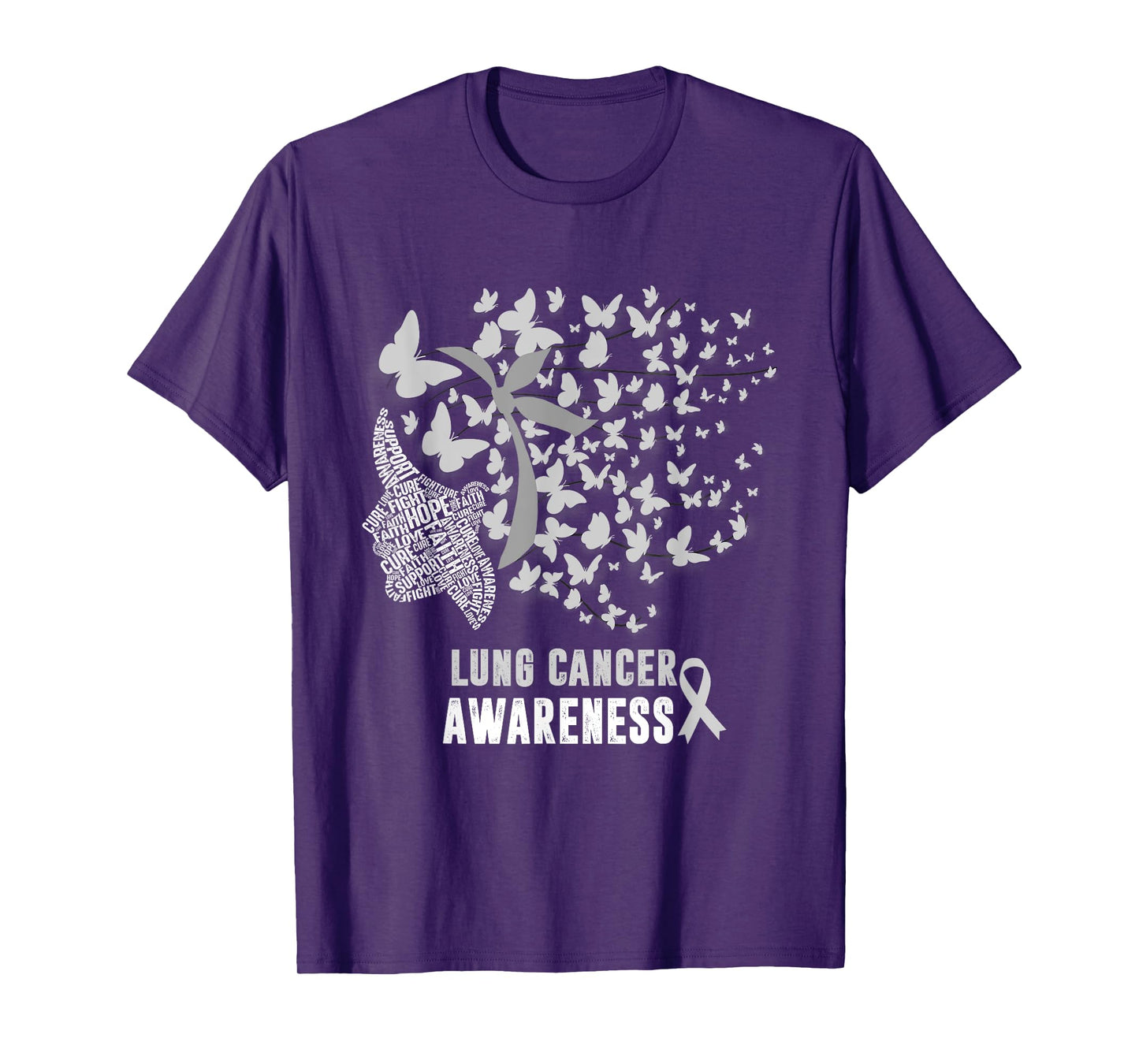 Womens Lung Cancer Awareness Messy Butterfly White Ribbon T-Shirt
