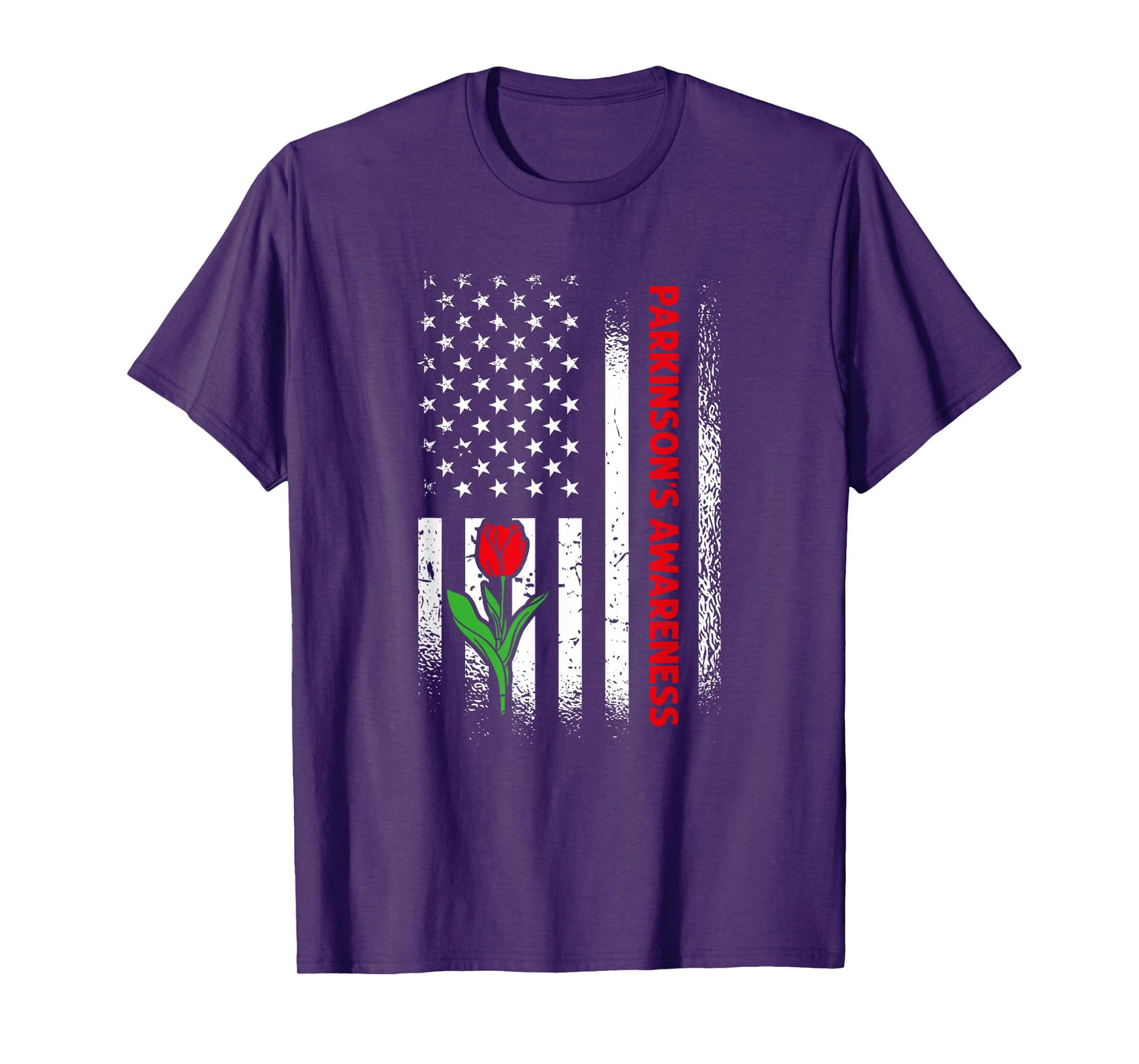 US Flag Red Tulip Parkinson's Awareness T-Shirt