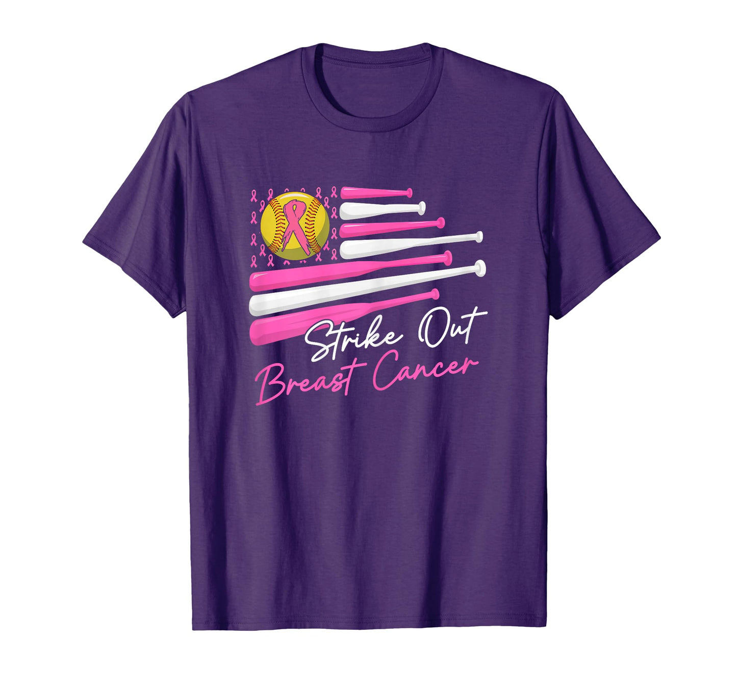 Strike Out Breast Cancer Softball Fight Awareness Men Women T-Shirt