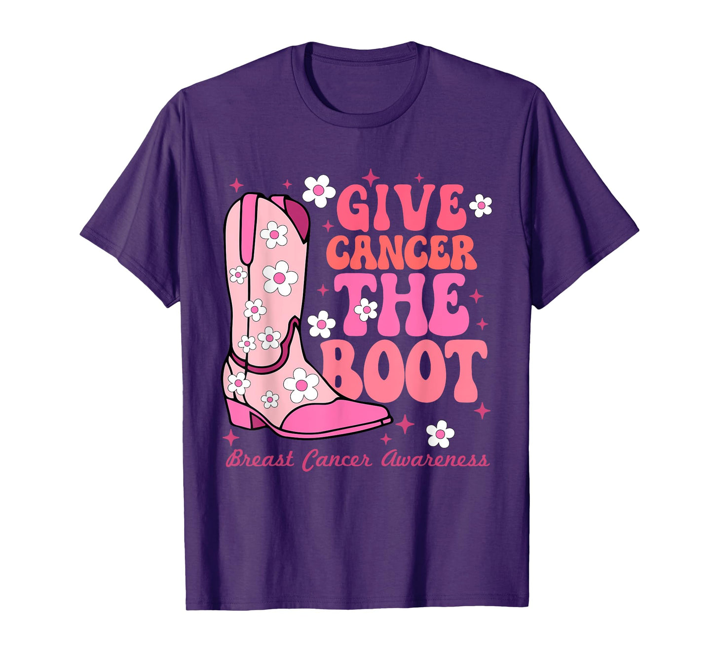 Give Cancer the Boot Cowgirl Breast Cancer Pink Ribbon T-Shirt