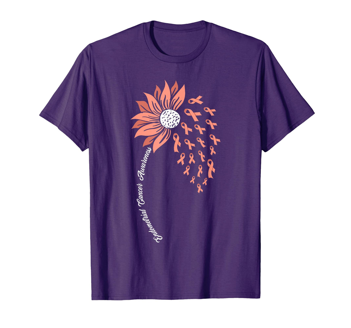 Sunflower Peach Ribbon Support Endometrial Cancer Awareness T-Shirt