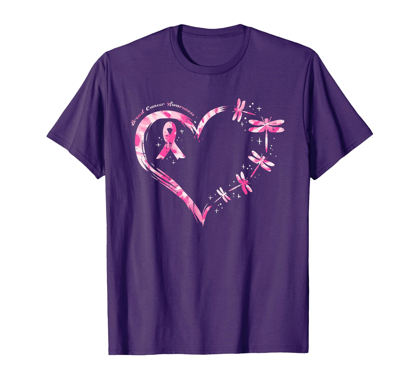 Breast Cancer Heart Dragonflies Awareness Women Kids Men T-Shirt