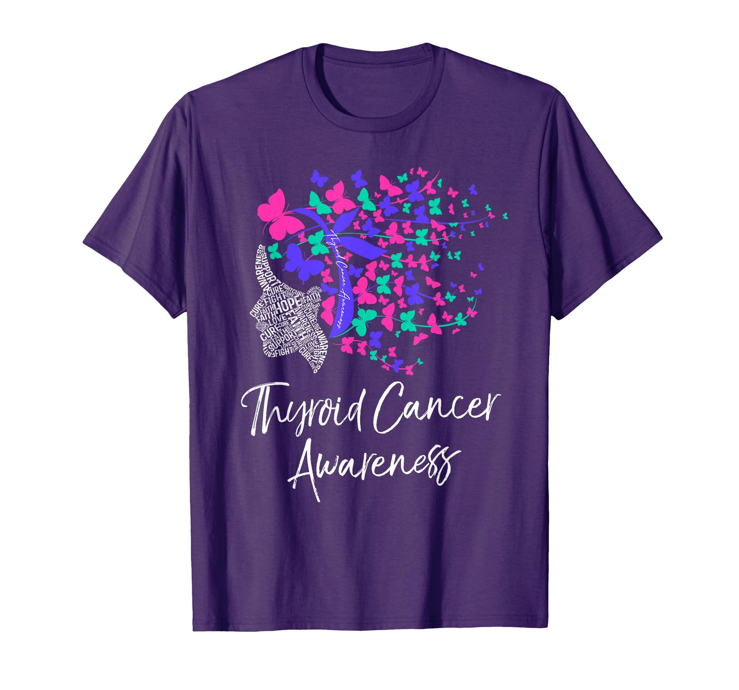 Thyroid Cancer Awareness Shirt Purple Pink Butterflies Gift T-Shirt