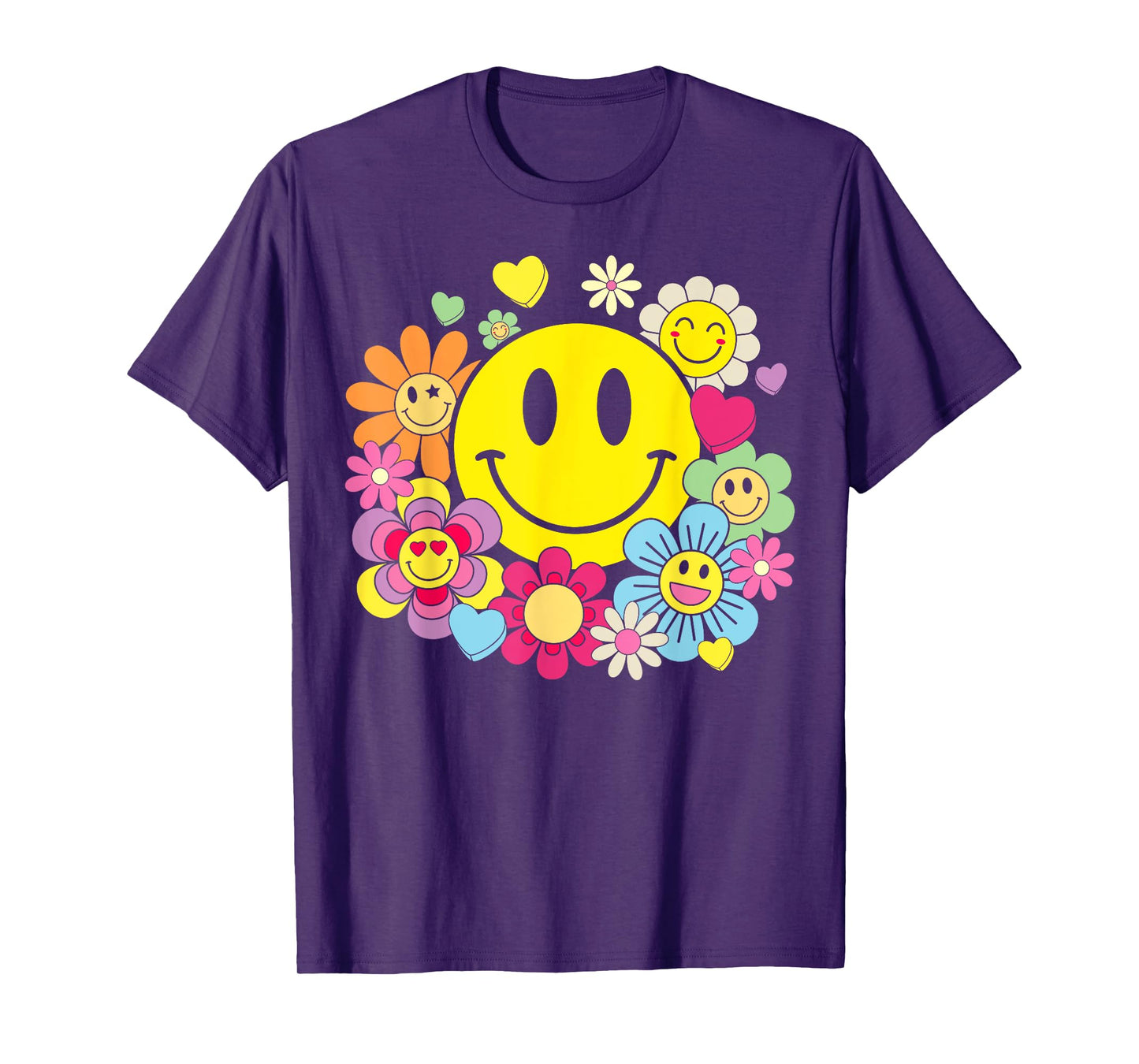 Retro Smile Face Flower Happy Face Flowers Heart Kids Girls T-Shirt