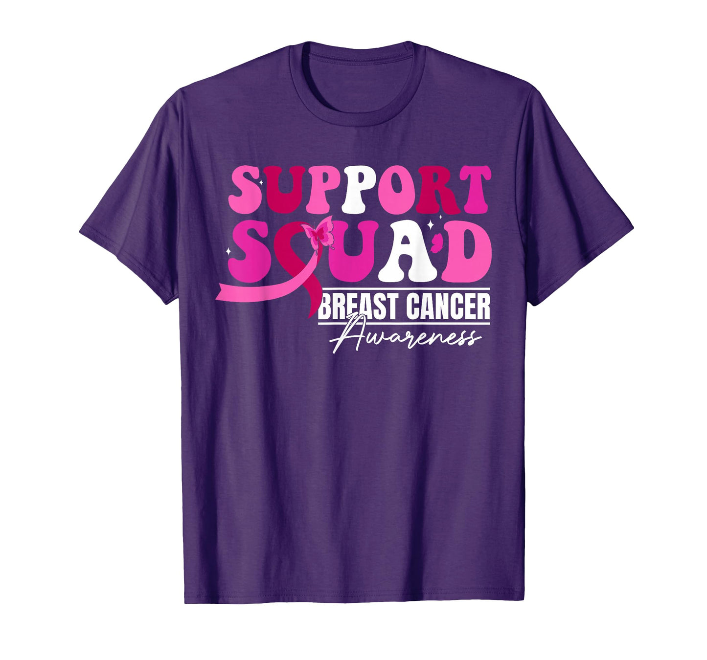 Support Squad I Wear Pink Breast Cancer Awareness Groovy T-Shirt