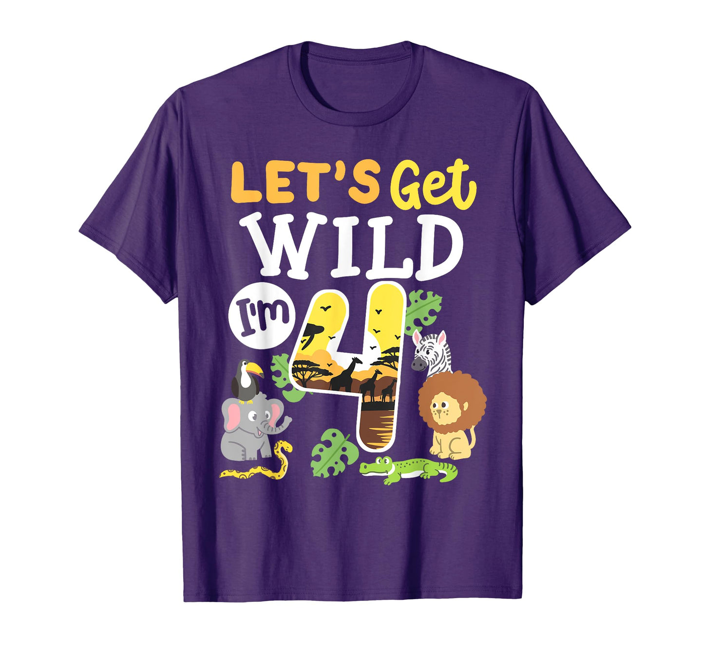 Jungle Safari Let's Get Wild 4th Birthday Zoo 4 Year Old Kid T-Shirt